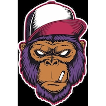 Sigara İçen Goril Sticker 10x10 Cmrenkli Sticker