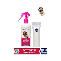 Veturel Köpek Pati Temizleme Parfümsüz Koku Giderici Tüy Kir Bakım Spreyi 300ml Disk Pamuk 50li