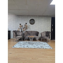 Zafir Papatya Çay Seti Koltuk Takımı Krom Sivriltme Ayak, Balkon, Salon, Ofis, Cafe Koltuk Takımı Kahverengi
