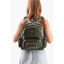Baginn Suni Deri Kadın Sırt Çantası 38 28 Cm Mega Bag Günlük Kullanıma Uygun Çok Cepli İçi Astarlı Yeşil