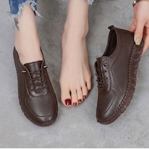 Beren Hakiki Deri Acı Kahve Kadın Ayakkabı Lazer Delikli Ortopedik Taban Casual Günlük Yürüyüş Ayakkabısı Sneakers Kahverengi