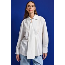 Itsbasic Kadın Beyaz W5 Oversize Özel Pamuk Kumaş Tasarım Gömlek