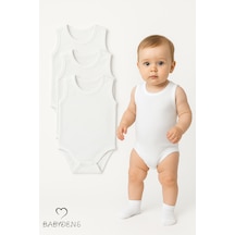 Babyden's 3'lü %100 Pamuklu Beyaz Kolsuz Bebek Body Seti Unisex Bebek İçin Yazlık Zıbın Takımı Beyaz