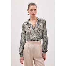 Sateen Desenli Gömlek - Kahve-136627 kahve