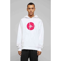Musically Logo Baskılı Beyaz Erkek Örme Kapşonlu Sweatshirt