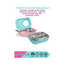 Bento 1100ml Lunchbox Tek Katlı 3 Bölmeli Kaseli Çelik Sefer Tası Yemek Kutusu Turkuaz-pembe Çok Renkli