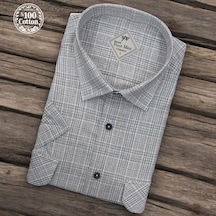 Linen Keten Klasik %100 Cotton Kısa Kollu Terletmeyen İki Cepli Kapaklı Gri Gömlek Regular Kalıp -10177 Gri