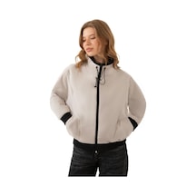 Spor Kadın Dik Yaka Su Ve Rüzgar Geçirmez Oversize Crop Mevsimlik Yağmurluk Rüzgarlık Taş