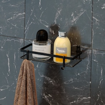 Teknotel Tek Katlı Kancalı Banyo Rafı Siyah Es081H Çok Renkli