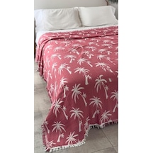 Palmiye Desen 4 Katlı Müslin Pike Yatak Örtüsü Battal Boy 240x260 Cm Kırmızı Çok Renkli