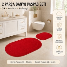 Rixos 2'li Banyo Halısı Paspası Seti Kaymaz Tabanlı Klozet Takımı Kırmızı