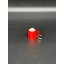 Marshmallowlu Sıcak Çikolata Anahtarlık Kahverengi - Kırmızı