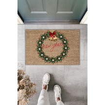 Rugmood Modern Dijital Baskı Christmas, Yılbaşı, Yeni Yıl, Paspas Ve Kapı Süsü - Kapı Onu Paspası1 Kahverengi