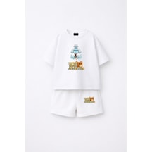 Fasardi Super Bear Adventure Süper Ayı Baskılı Oversize %100 Pamuk Kısa Kollu Unisex Çocuk T-shirt Beyaz
