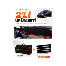 Proton Gen 2 2004-2011 Uyumlu Torpido Örtüsü + Tay Tüyü Bagaj Çantası + Sticker - Siyah Kırmızı