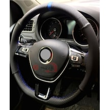 Fiat Linea Alkantra-Karbon Mavi Yüzüklü Dikmeli Direksiyon Kılıf