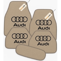 Audi Logolu 5 Parça Bej Oto Halı Paspas Seti - Şık Ve Kaymaz Tabanlı Araç İçi Zemin Koruma