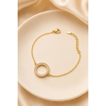 Balenbi Jewelry Kadın Çift Sıra Taşlı Halka Figürlü Kararmaz Çelik Bileklik Gold Renk 1127 Altın