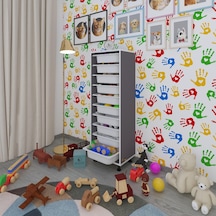 Kenzlife Sepetli Mutfak Dolabı Ruberu Gri 134x45x30 Banyo Oyuncak Çamaşır Beyaz 10 Lu Sepet