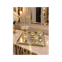 Dekoratif Modern Kare Gold Tepsi 3lü Gold Kristal Cam Elma Seti Ve Koku Şişesi Ev Süs Eşyası Altın