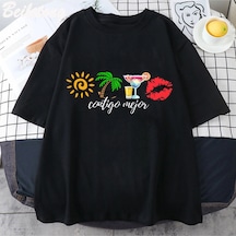 Tarzsokak Beyaz Bad Bunny Komik Baskı Harajuku Ullzang Sevimli Komik Tshirt Siyah