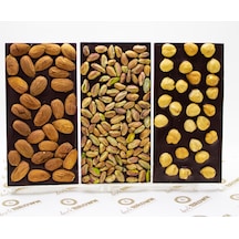 Dark Brown Tablet Bar Çikolata Gerçek Bitter Çikolata Badem Fındık ve Antep Fıstıklı 3 x 100 G