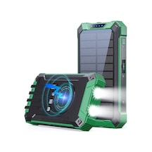 20000mah Powerbank Solar Güneş Enerjili Wireless Kablosuz Şarj Özellikli Taşinabilir Şarj Led Işıkli Yeşil