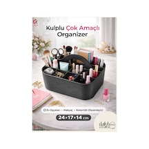 Kulplu Çok Amaçlı Organizer- Masaüstü Bölmeli Düzenleyici- Kozmetik Standı- Ofis Ev Masa Düzenleyici Siyah