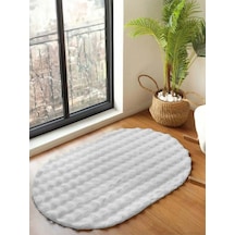 Raschel Carpet Beyaz Yumuşak Bubble Kaymaz Özel Taban Oval Peluş Halı Yolluk