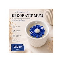 Mavi Çiçek Detaylı Dekoratif El Yapımı Mum 8x8 Cm