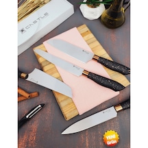 Black Copper Seri 4lü Mutfak Bıçak Seti Santaku Şef Ekmek Doğrama