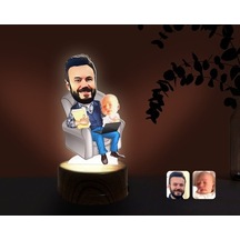 Kişiye Özel Baba Oğul Karikatürlü Dekoratif 3D Biblo Led Işıklı G (483006643)