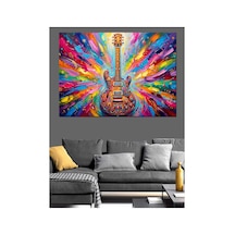 Renk Patlamalı Sanatsal Elektro Gitar Yağlı Boya Dokulu Kanvas Tablo Canvas Tablosu
