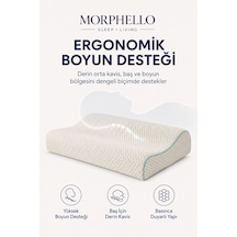 Morphello Neck Support Ortopedik Boyun Destekli Visco Yastık 60x40 Cm Memory Foam, Fermuarlı Yıkanabilir Kılıf Beyaz - Yeşil