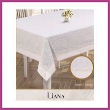 Gees Global Liana Model Krem 160x220 Cm Keten Dantel Şık Dekoratif Yemek Masası Örtüsü Gbzs