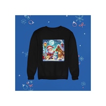 Stil X Yeni Yıl Baskılı Unısex Çocuk Sweatshırt, Chrıstmas Temalı Siyah