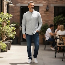 Klasik %100 Cotton Uzun Kollu Hakim Yaka Gömlek Regular Kalıp Krem