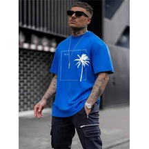 Good Vibes-high Tıdes T-shirt - Baskılı Oversize Bisiklet Yaka Kısa Kol Tişört Saks Mavi
