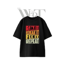 Thewert Biker Motto Tasarım Baskılı Ünisex Siyah Oversize T-shirt