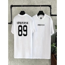 Flood Of Style Erkek Beyaz Universe Baskılı Bisiklet Yaka Tshirt