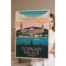 Topkapı Sarayı Tablo - Retro İstanbul Posteri - Osmanlı Mirası Duvar Dekoru - Çerçeveli İllüstrasyon Kayın