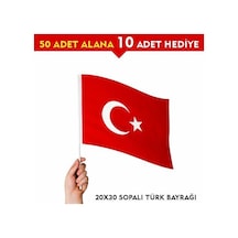 Sopalı Türk Bayrağı 20x30 Cm Alpaka Kumaş 60 Adet 20 x 30 CM