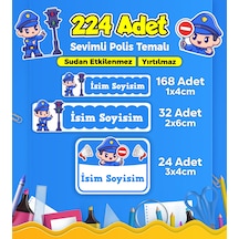 Sevimli Polis Temalı Okul Kreş Kişiye Özel İsim Etiket Seti - Model 313 Çok Renkli