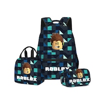 Öğrenci Modası Baskılı Sırt Çantası D8-roblox Ekoseli Üç Parçalı Set