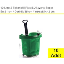2 Tekerlek Plastik Alışveriş El Sepeti 40 Litre Yeşil 10 Adet / En:51 Boy:35 Yükseklik:42 Cm