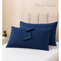 Lacivert Pamuk Kumaş Kapaklı Yastık Kılıfı 2 Adet 50 X 70 Cm