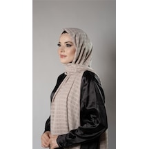 Hürrem Bone Somon Desenli Şal Şifon Kumaş Kareli Çizgili 202107 39 Somon
