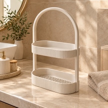 2 Katlı Dikey Oval Banyo Ve Tezgah Üstü Düzenleyici Raf Şık Saplı Organizer Model