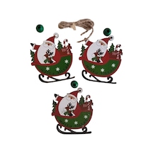 Yılbaşı Noel Babalı Kızaklı Ağaç Süsü Ahşap Mdf 3lü Diğer