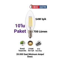 10 Adet 6 Watt E14 Duylu Rustik Led Ampul Sarı Işık Avize Ampulu